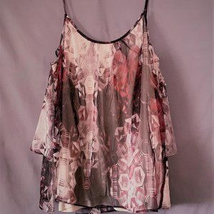WOMANS FLOWEY BLOUSE SIZE  L MIXED COLOR OF WINE & GRAY